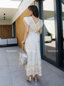 Sukienka Maxi z Bawełną Beżowa CLARISSA 