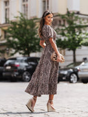 Sukienka Maxi z paskiem i opaską Brązowa MARITA  