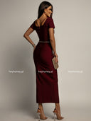Sukienka Maxi z Rozcięciem Burgund ELEGANT ESSENCE 