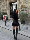 Sukienka mini z długim rękawem Czarna EBONY