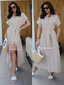 Sukienka Muślinowa Maxi Beżowa HOLLIS