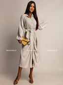 Sukienka Muślinowa Midi Wiązana Beżowa AMARIE