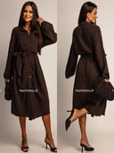 Sukienka Muślinowa Midi Wiązana Czekoladowa AMARIE 