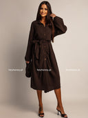 Sukienka Muślinowa Midi Wiązana Czekoladowa AMARIE 