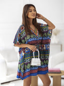 Sukienka Oversize z wiskozy wzorzysta Niebieska PRIYA 