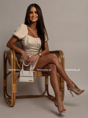 Sukienka z Wiązaniem na Plecach z Lnem Beżowa SELINA 