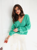 Sweter Kardigan z Moherem Zielony SOREN 