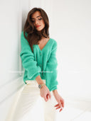 Sweter Kardigan z Moherem Zielony SOREN 