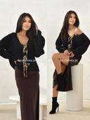 Sweter kardigan z wełną Czarny COZY CHIC 