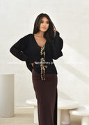 Sweter kardigan z wełną Czarny COZY CHIC 
