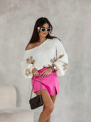 Sweter oversize w kwiaty Jasnobeżowy MELLI 