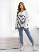  Sweter oversize w paski Biało-Czarny REVERIE