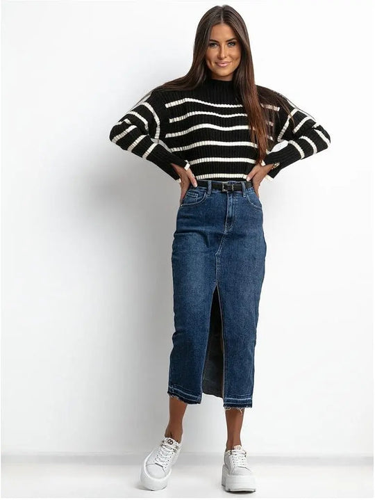 Sweter w paski Czarno-Beżowy CLASY 