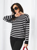 Sweter w Paski z Wiskozą Czarny MARCELLE  
