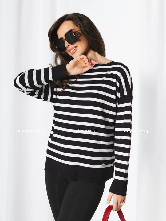 Sweter w Paski z Wiskozą Czarny MARCELLE  