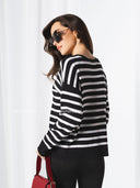 Sweter w Paski z Wiskozą Czarny MARCELLE  