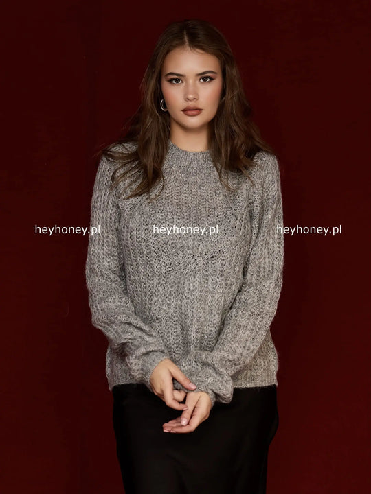 Sweter z ozdobnym splotem Szary NEMEA