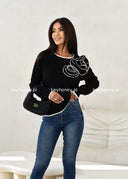 Sweter z wełną ozdobiony różami Czarny OPHELIE