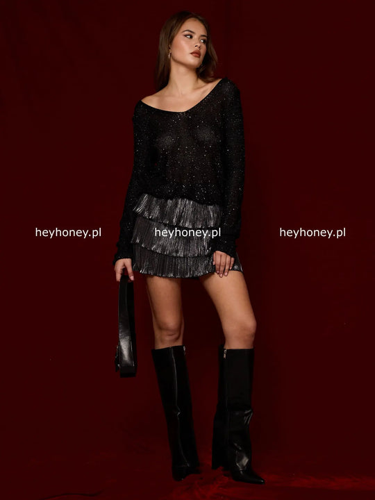Sweter z wiskozą ozdobiony cyrkonami Czarny FREYA