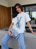 T-shirt Bawełniany z Aplikacją i Kokardą Biały JOLIE