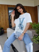 T-shirt Bawełniany z Aplikacją i Kokardą Biały JOLIE