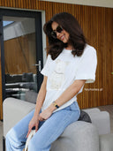 T-shirt Bawełniany z Aplikacją Misia Biały JOLIE