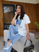 T-shirt Bawełniany z Ozdobną Aplikacją Biały JOLIE