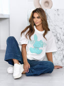 T-shirt oversize z ozdobną aplikacją Biały BUNNY