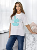 T-shirt oversize z ozdobną aplikacją Biały BUNNY