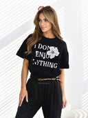 T-shirt oversize z ozdobną aplikacją Czarny FLOWERS